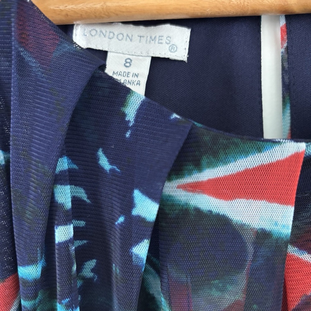 London Times | Women's Blue and Red Shift Sleeveless Lined Stretch Dress Size 8 - Picture 3 of 8